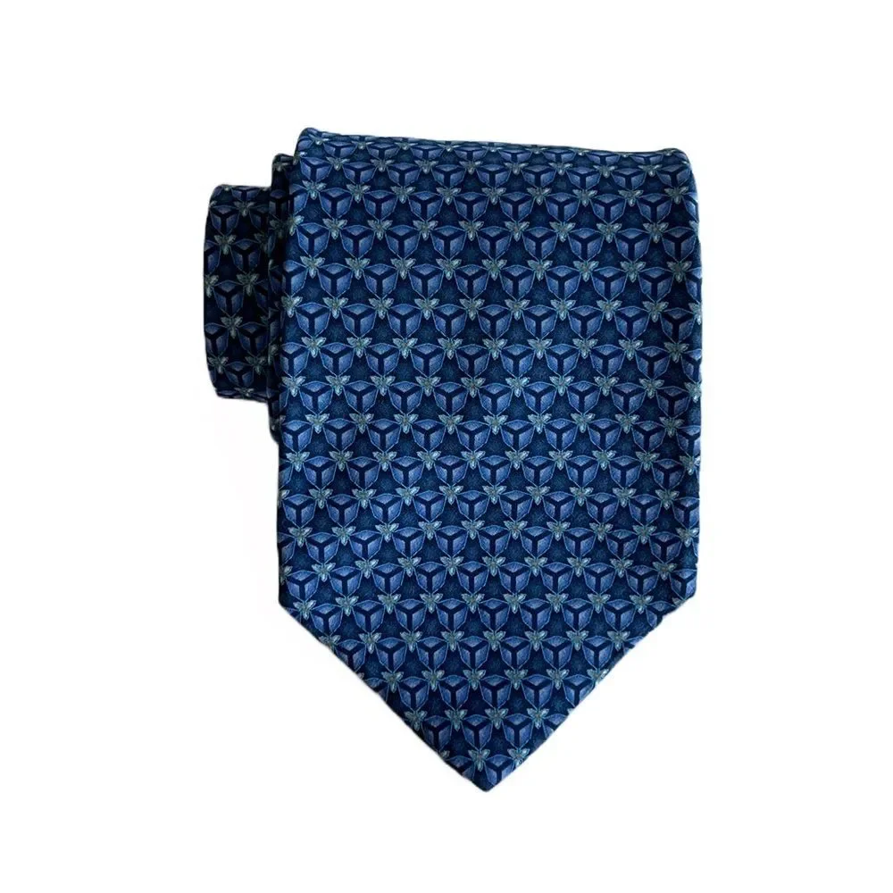 Oscar de la Renta 100% Silk Designer Tie Blue Geometric Retro Luxury‎ Necktie